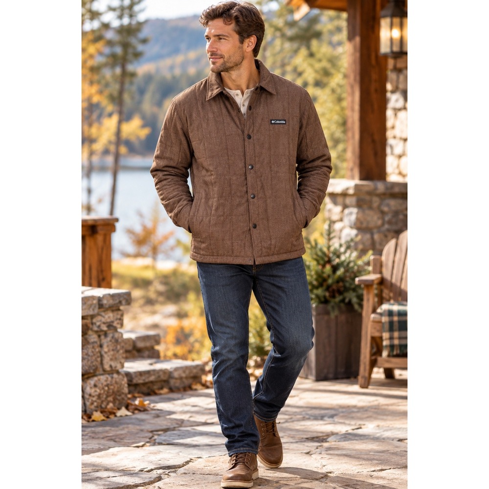Columbia Landroamer Quilted Shirt Jacket Mens Small Brown AM4571-256 NEW